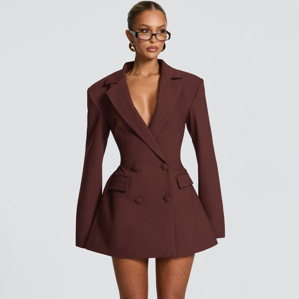 Women'S Formal Wear Pants Suit - فستان بليزر نسائي أنيق بني بقصة