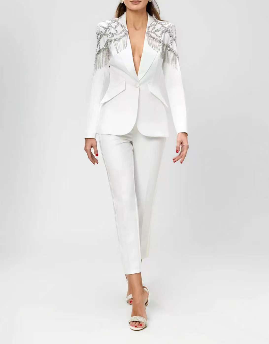 Women'S Formal Wear Tuxedo - طقم بدلة نسائية مزين بالكريستال من
