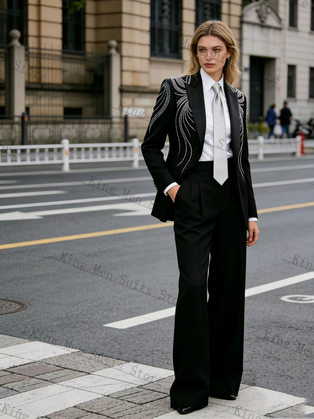 Women'S Formal Wear Tuxedo - طقم بدلة نسائية سوداء من قطعتين