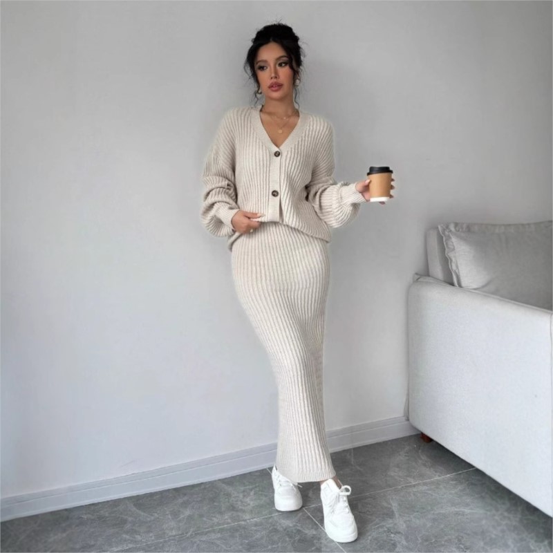 Women'S Formal Wear Cardigan - المرأة محبوك سترة تنورة طويلة قطعتين