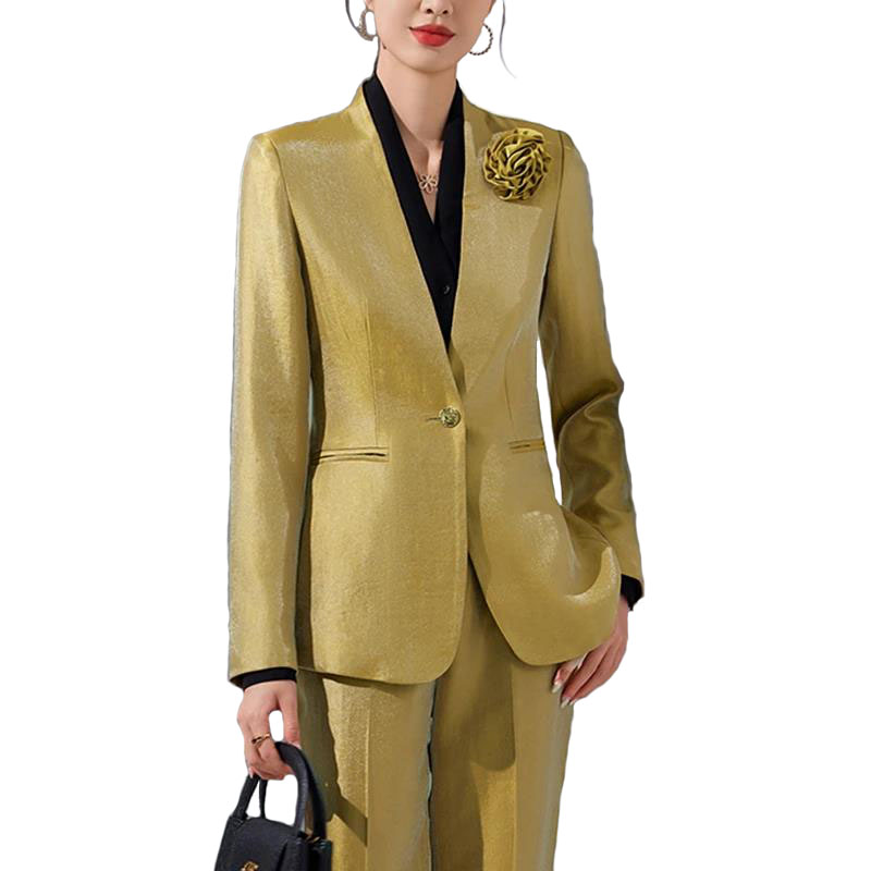Women'S Formal Wear Pants Suit - أطقم سراويل بليزر نسائية مزينة بالذهب