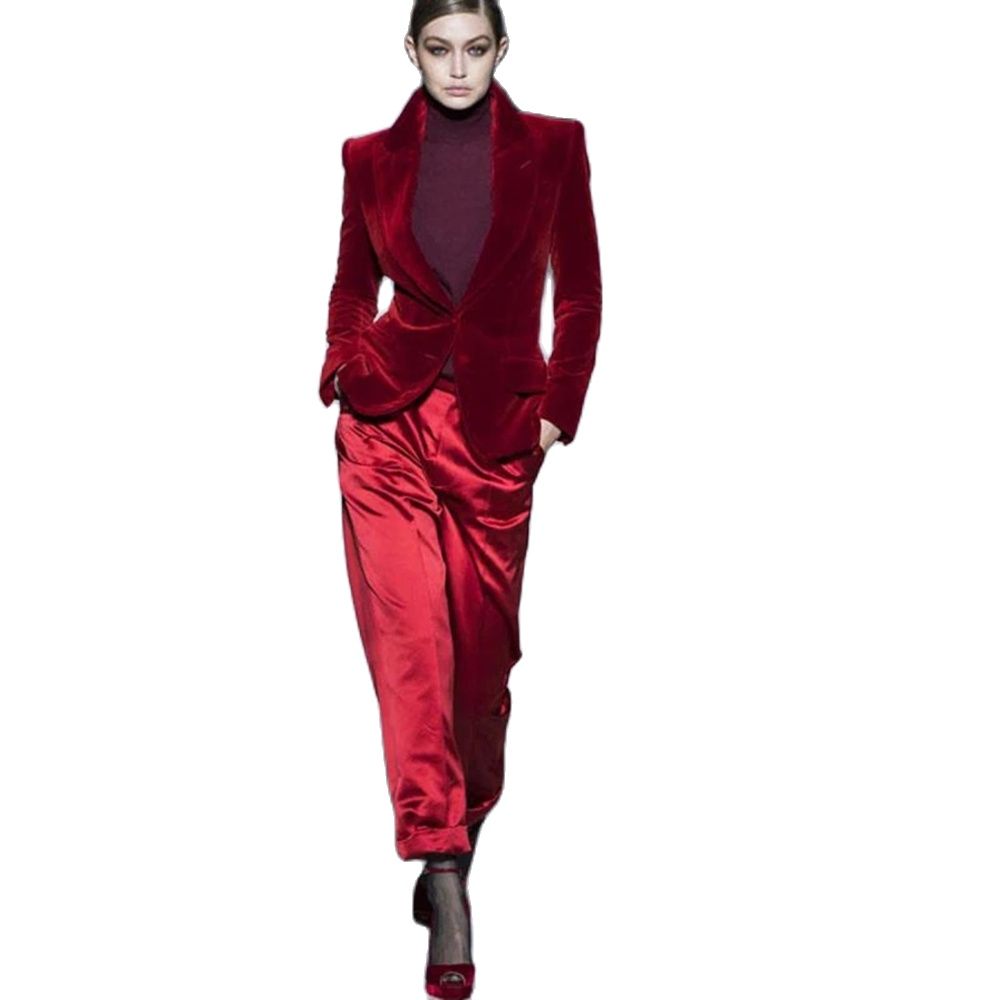 Women'S Formal Wear Tuxedo - بدلة نسائية بناطيل باللون الأحمر الخمري