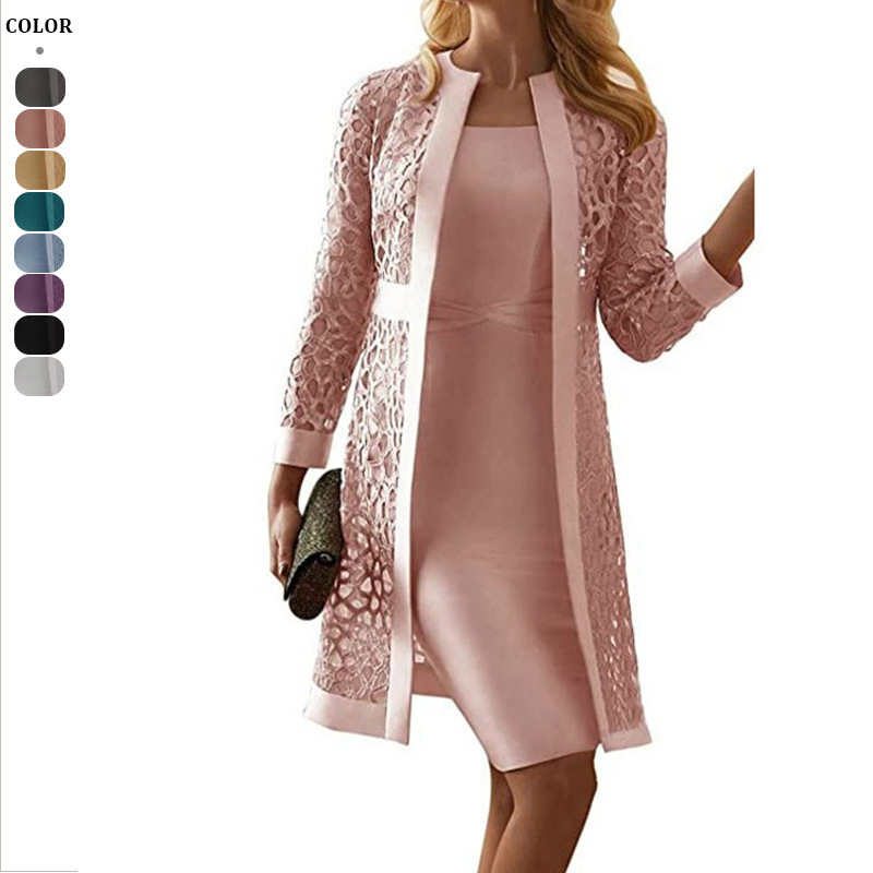 Formal Dress Female - فستان كارديجان من الدانتيل مع معطفين