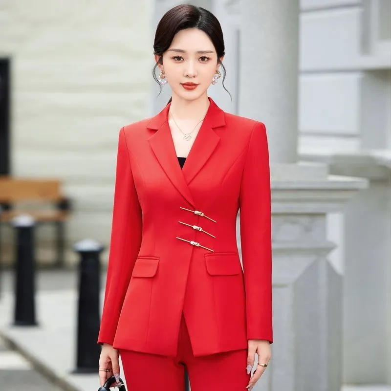 2025 موضة أبيض أحمر أسود سترة  - مراجعة Women Formal Wear With Black Blazer وسعره