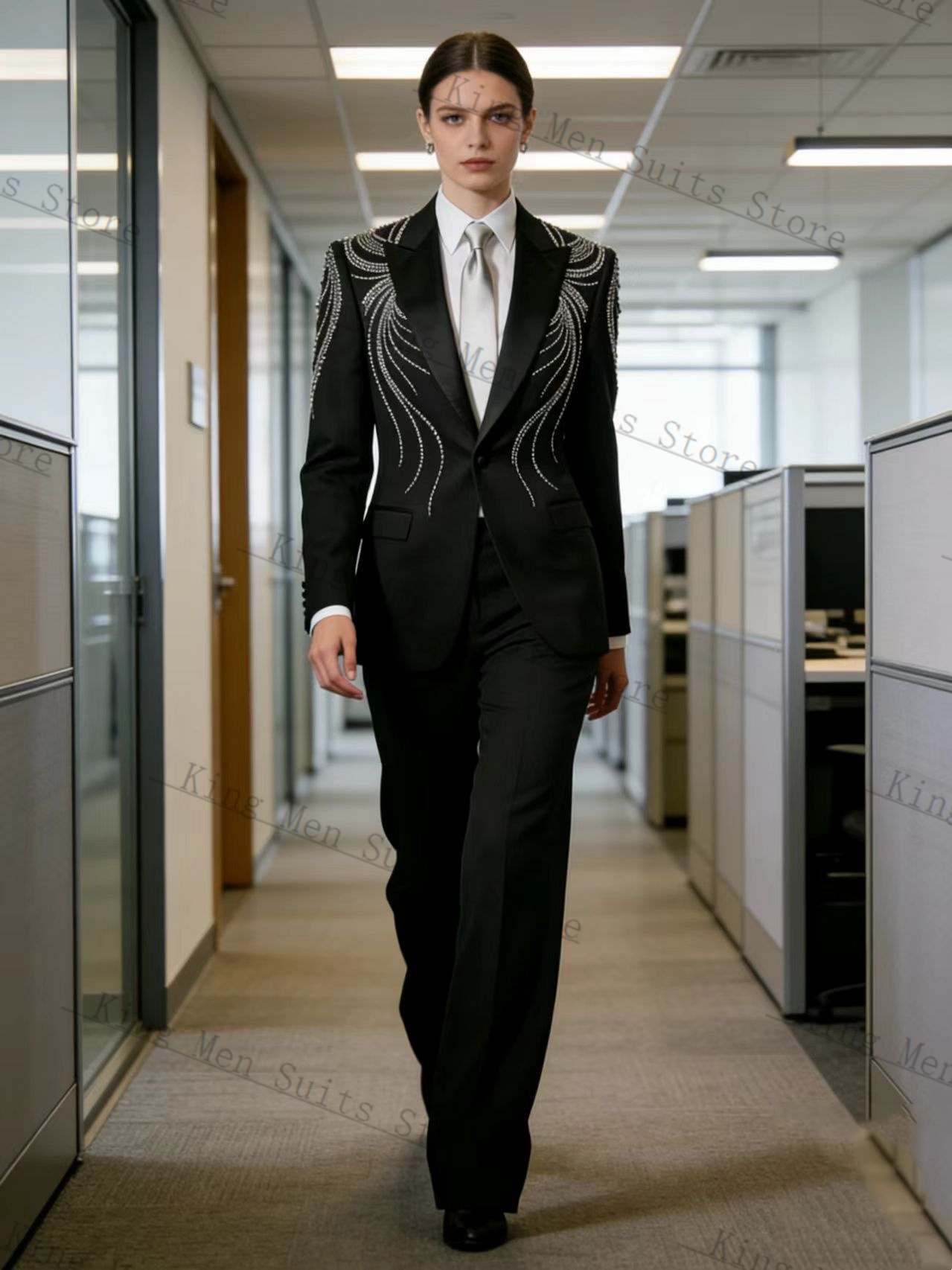 طقم بدلة نسائية سوداء من قطعتي - مراجعة Women'S Formal Wear Tuxedo وسعره