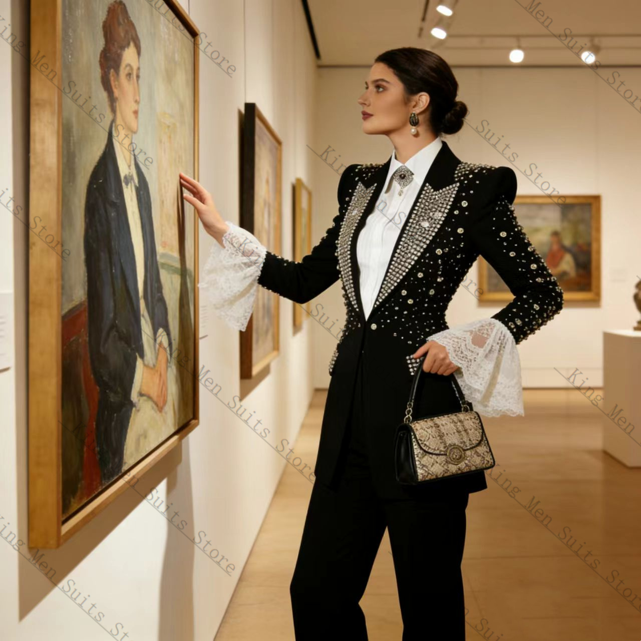 طقم بدلة نسائية سوداء مرصعة با - مراجعة Women Formal Wear With Black Blazer وسعره
