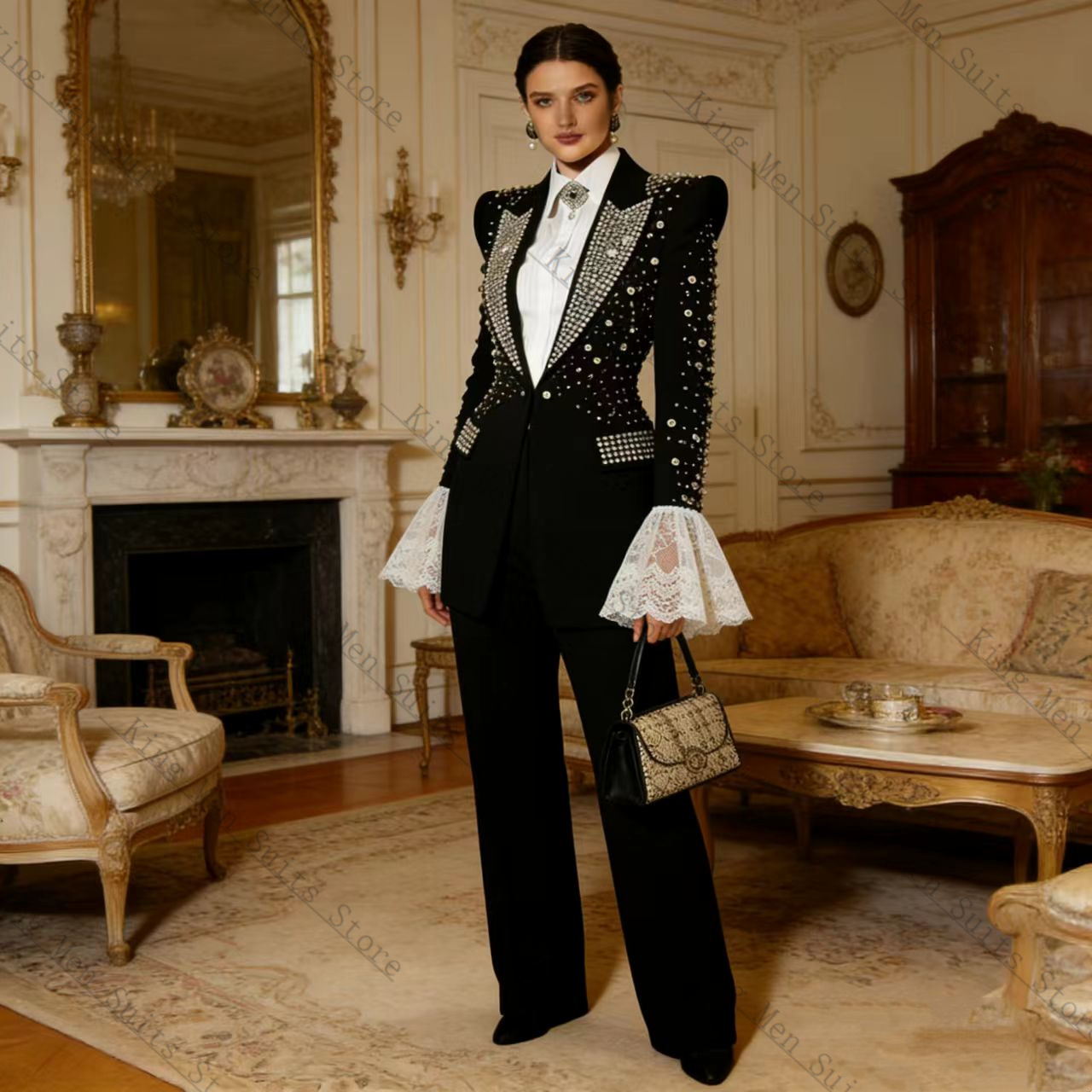 طقم بدلة نسائية سوداء مرصعة با - مراجعة Women Formal Wear With Black Blazer وسعره